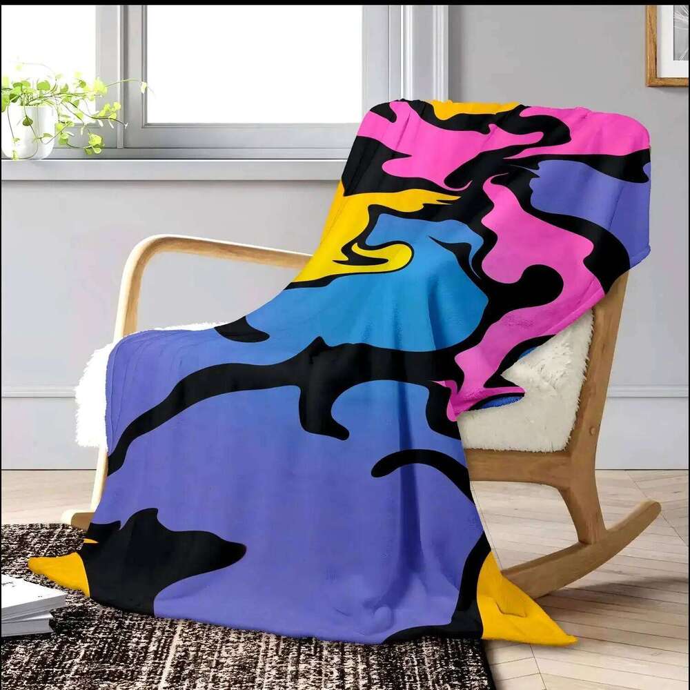 Abstract Design Flannel Throw Blanket Soft Warm Thin Blankets for Sofa Bed Car Camping Art Style XJ260112