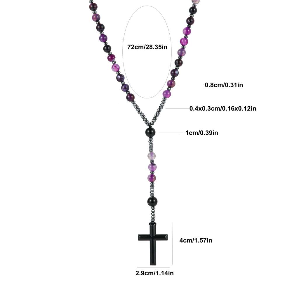 Fashion Gemstone Purple Green Round Beads Beaded Cross Pendant Rosary Necklace for Men and Women Prayer Gift H260112