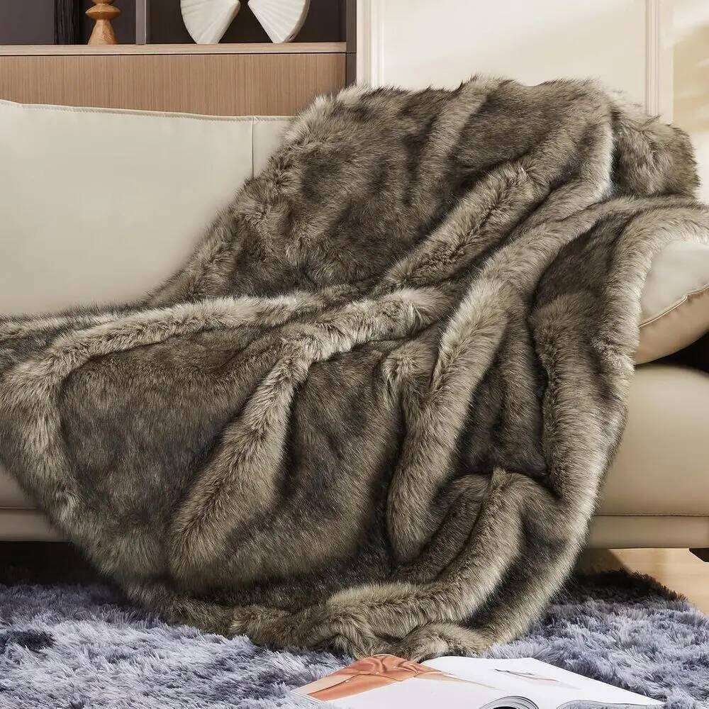 Thick 1000GSM Faux Fur Blanket, Cozy & Warm for Couch, Bed, Sofa, Reversible Mink Style 50x60, Grey XJ260112