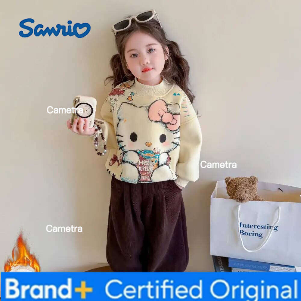 Sanrio Velvet Hoodie Sweater Long Sleeves Bottoming Shirt Anime Jacket for Girls Kawaii Cartoon Children's Clothing Hoodies H26011211