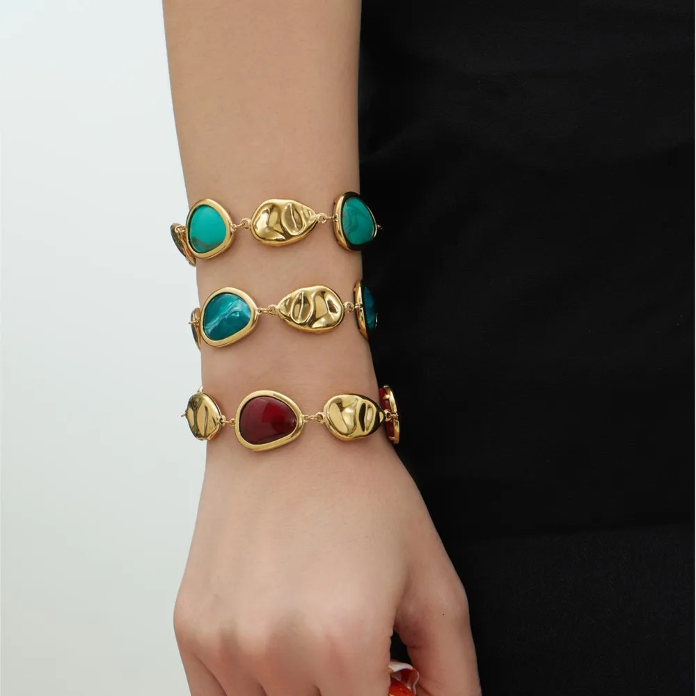 Stainless Steel Bracelet for Women 18K Gold Plated With Gemstone Bracelets Multi-color Resin Beads Chain Bracelet 260107