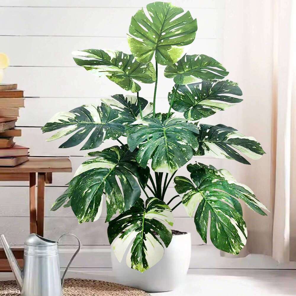 52-104cm40.94in Artificial Monstera Fake Palm Tree Plastic Turtle Leaf Green Plant for Home Garden Room Office Decor 26W0112