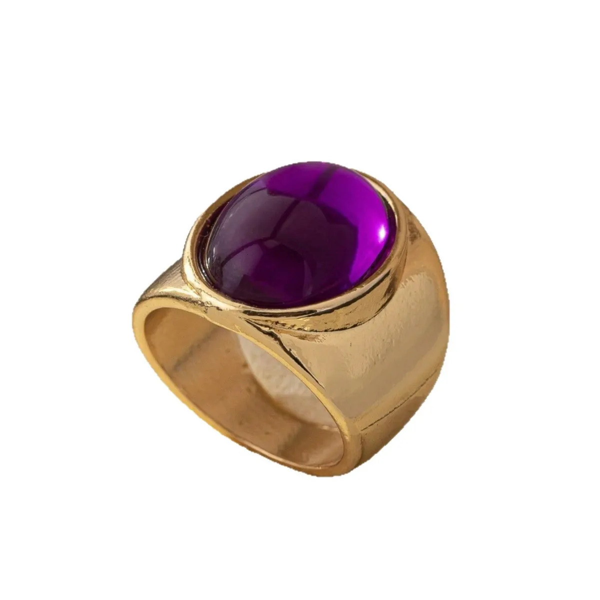 Purple Gemstone Statement Ring for Women Gold Tone Oversized Oval Ring Old Money Fashion Jewelry Gift 260107