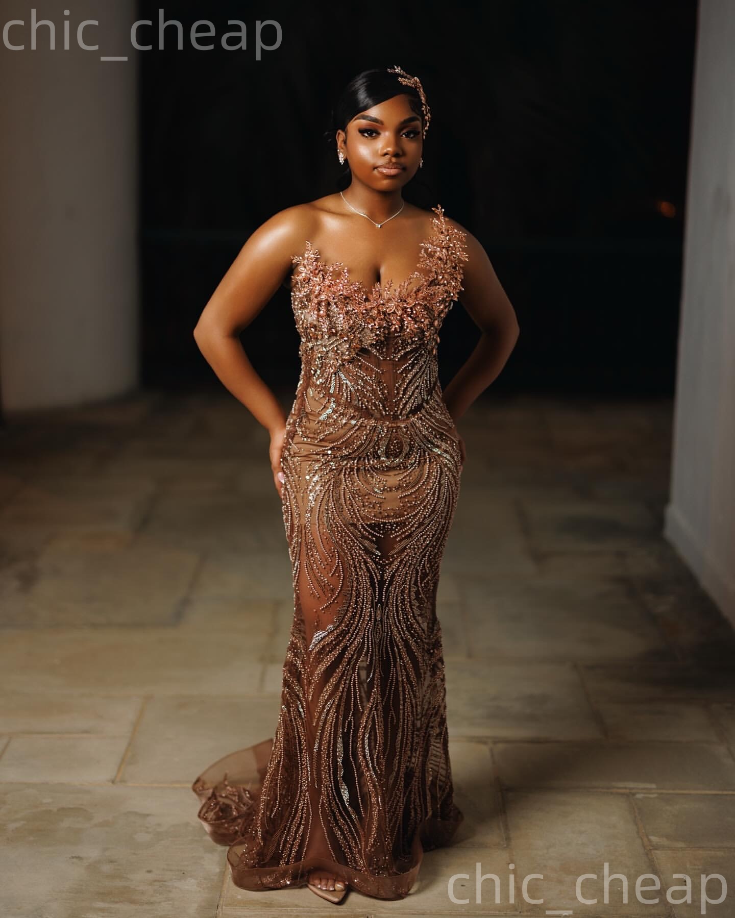 Aso Ebi 2k25 Brown Mermaid Prom Dresses 2026 Crystals Illusion Sequined Evening Formal Party Second Birthday Engagement Gowns Dress For Special Occasi