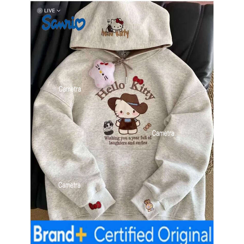 Sanrio Kawaii Clothes Fashion American Hello Kitty Embroidered Cute Soft Girl Hoodie Spring Autumn Loose Lazy Style Sweatshirts Coats H260112