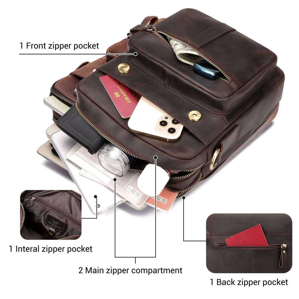 Luxury Shoulder Bags Totes Hobo HUMERPAUL Men S Bag Full Grain Leather Vintage Crossbody For Work High Quality Cowhide Male Messenger Handbag SENYY