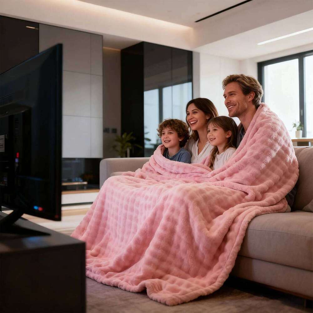 1 Pc Luxury Faux Rabbit Fur Throw Blanket Soft Warm White Striped Fluffy Blankets for Sofa Office Naps Single Double Plush Plaid XJ260112