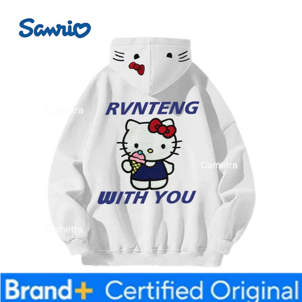 Sanrio HelloKitty Back Hat Print Cute Baby Loose Long Sleeved Hoodie Versatile Casual Suitable for Girls Hooded Sweatshirt H260112