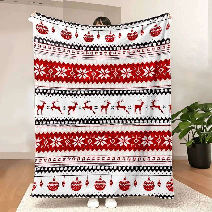 Christmas for Couch - Holiday Flannel Fleece Blanket with Reindeer & Snowflakes | Warm Winter Cabin Throw Decor, XJ260112