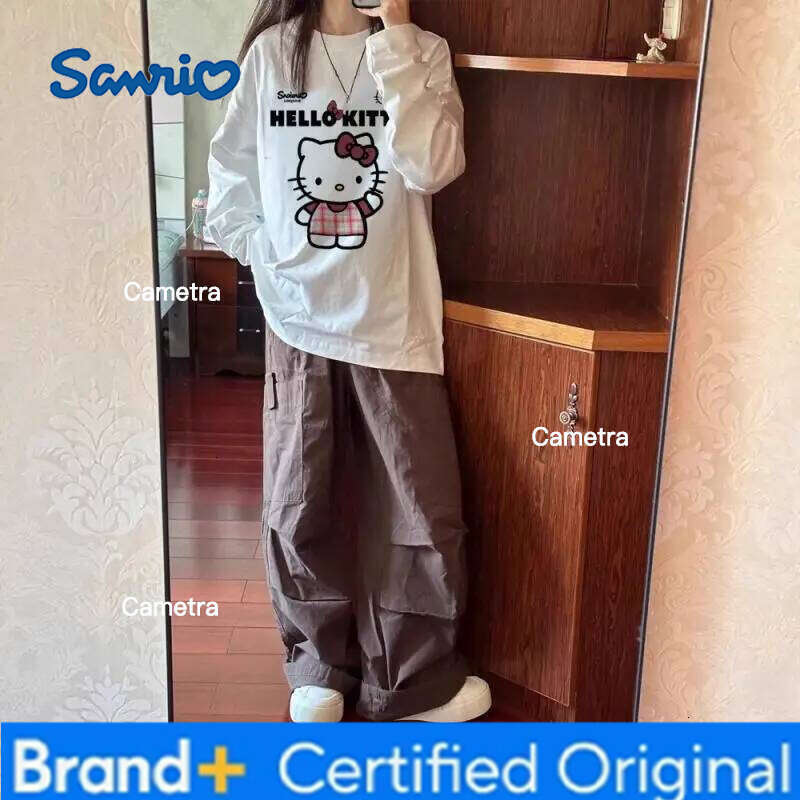 Sanrio Hello Kitty Women's T-Shirt Kawaii Cartoon Student Autumn and Winter Leisure Long Sleeves Tops Fashion Woman Clothing New H260112