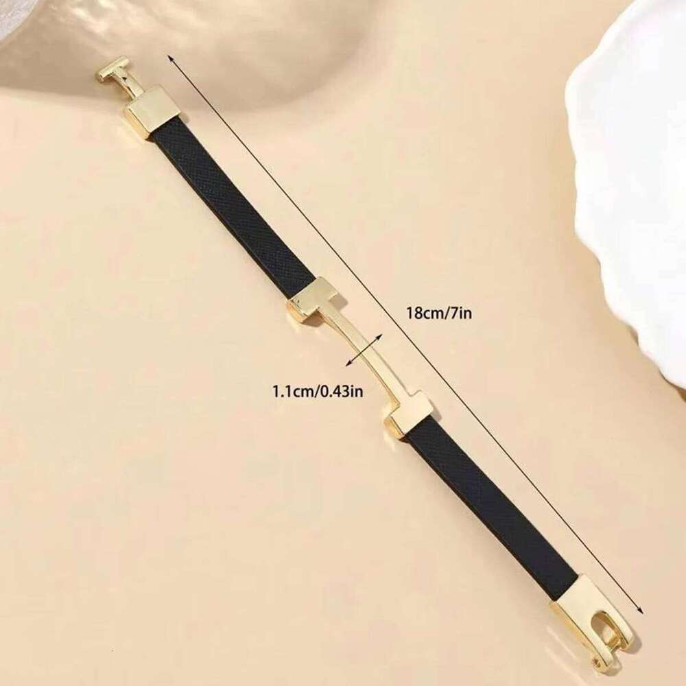 Jewellery Bracelet Designer Black Gold Plated Bar Closure Brown Leather with Smooth Metal Surface for Unisex Daily Wear and Special Occasion Gift High