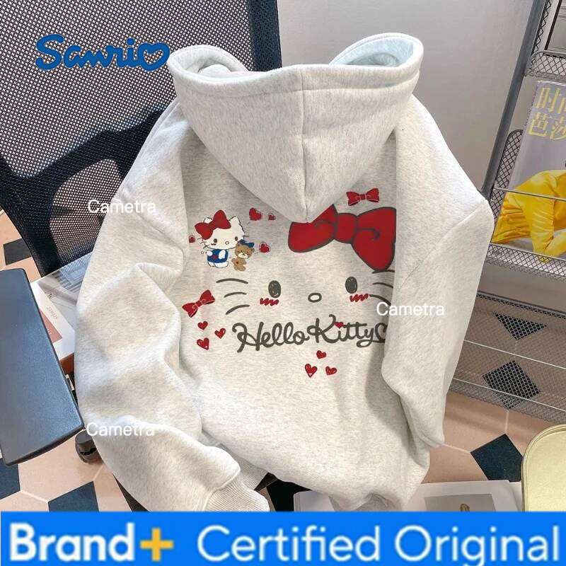 Sanrio Cartoon Kitty Hooded Hoodie for Male Female Students, Spring and Autumn Season with Plush Thin Design, Sweet Top Outfit H260112