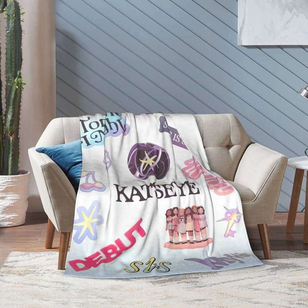 KATSEYE Anime Print Flannel Blanket Soft All-Season Throw with Vibrant Character Design Perfect for Sofa Office & Travel Gift XJ260112