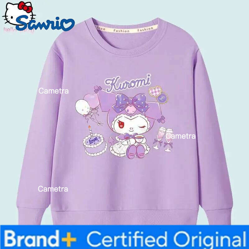 Sanrio New Kawaii Anime Melody Children's Casual Hoodie Kuromi Girls Round Neck Long Sleeved Tops Cartoon Fashion Girls' Clothes H260112