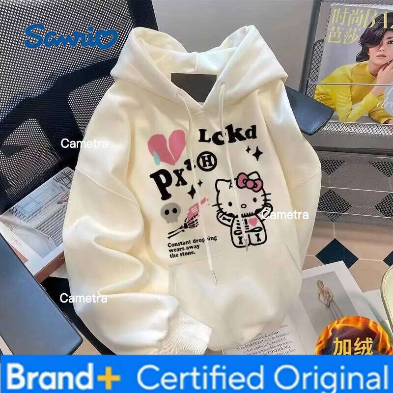 Sanrio Hello Kitty Hoodie Hong Kong Style Print Loose Fit Versatile Women's Autumn Winter Casual Trendy Fleece Sweatshirt H260112