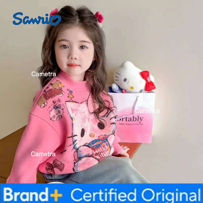 Sanrio Girls' Hello Kitty Hoodie Autumn Winter 2025 New Kawaii Anime Children's Thick Warm Tops Sweet and Comfortable Soft Sports Shirt H260