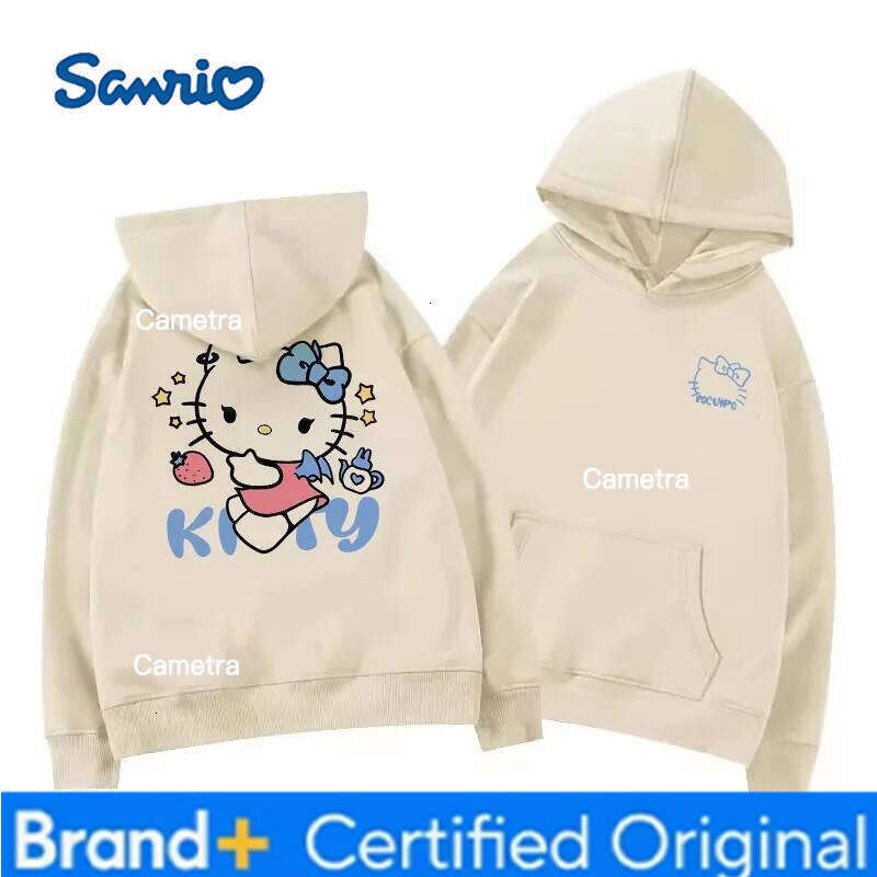 Sanrio Japanese Anime Autumn Winter Women's Clothing Hoodies Cute Hello Kitty Print Hooded Y2K Sweatshirt Oversized Cotton Pullower H26011211