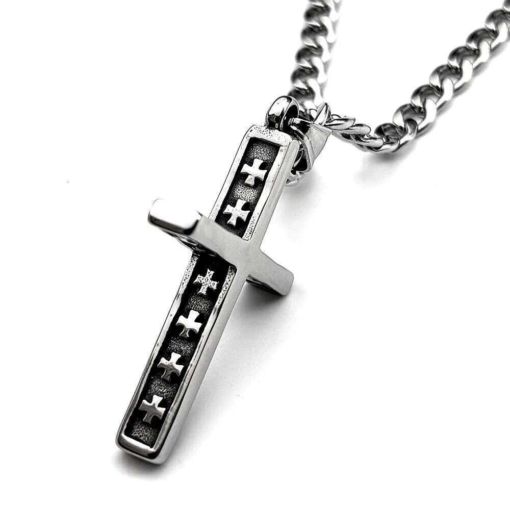 HNSP 316L Stainless Steel Solid Christian Cross Pendant Necklace For Men With Cuban link Chain Jewelry Accessories Gift H260112