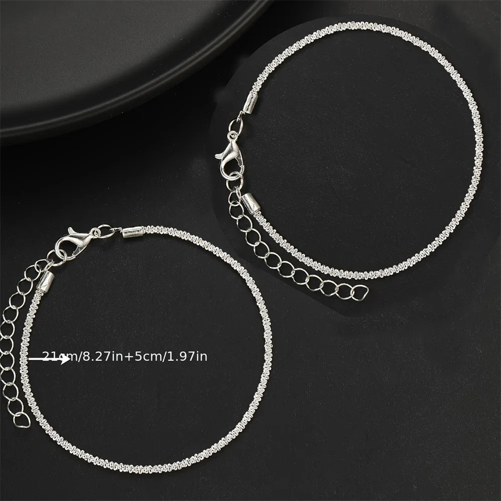 2PCS Shiny Sparkling Simple Silver Color Anklet for Women Simple Elegant Copper Jewelry Female Beach Ankle Bracelet on Foot 260107