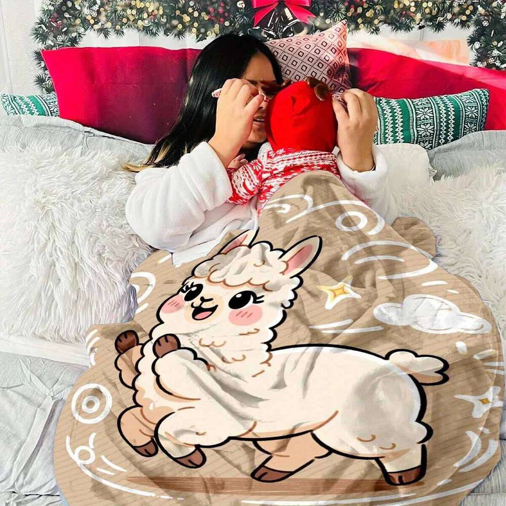 1pc Cartoon Alpaca 2D Pattern Printed Cute Blanket, Flannel Warm Soft Comfortable, Anniversary Birthday Holiday Gift, Ideal Gift XJ260112
