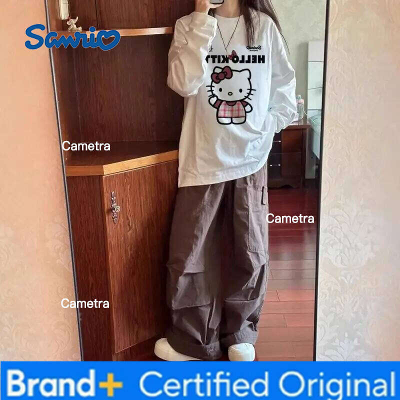 Sanrio Hello Kitty Women's T-Shirt Kawaii Cartoon Student Autumn and Winter Leisure Long Sleeves Tops Fashion Woman Clothing New H260112