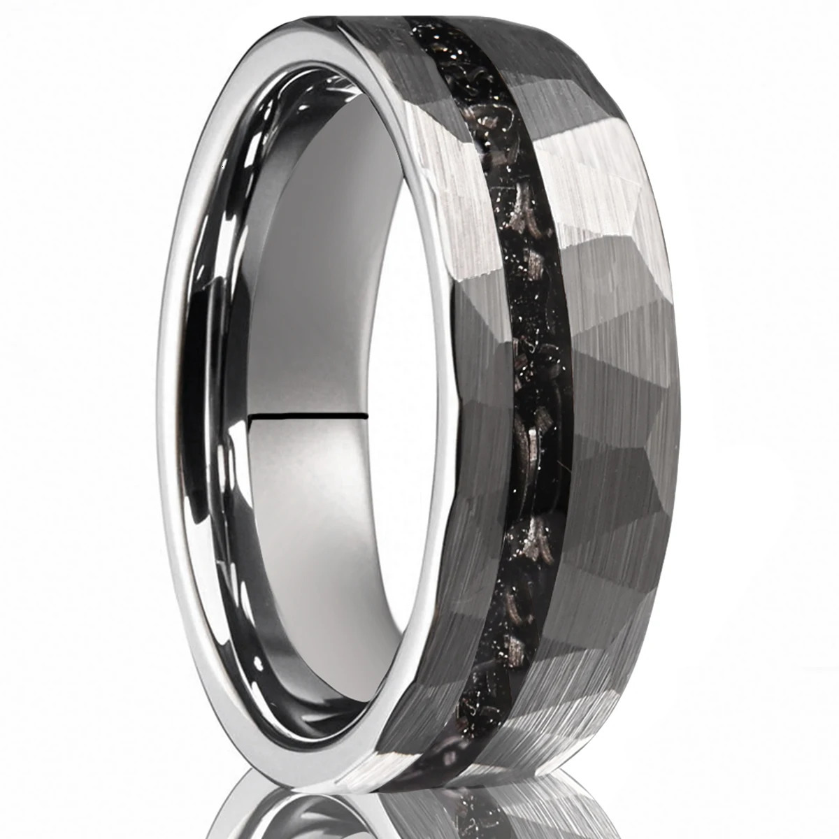 8mm hammered inlaid meteorite fragment tungsten ring mens wedding band ring comfortable fit jewelry accessories gift 260104