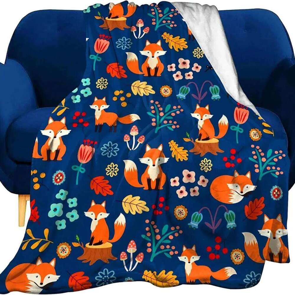 Cute cartoon fox digital-printed polyester Bedroom velvet flannel blanket Fleece soft sofa cover blankets for beds XJ260112