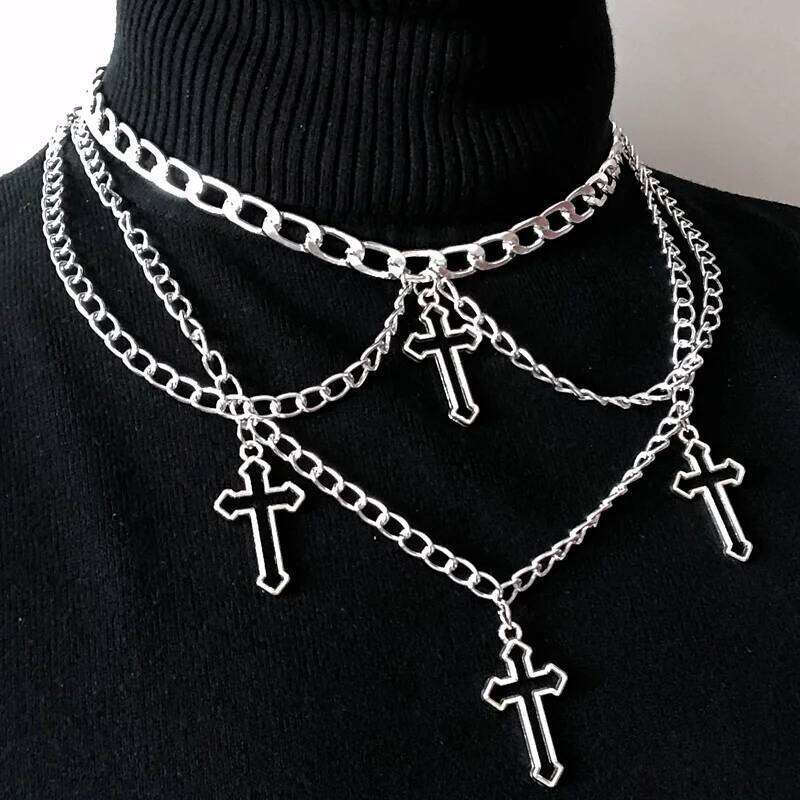 Goth Streetwear Necklaces Grunge Cross Pendants Women Men Chain Indie Jewelry On The Neck 2021 E Girl Choker Aesthetic Kpop H260112