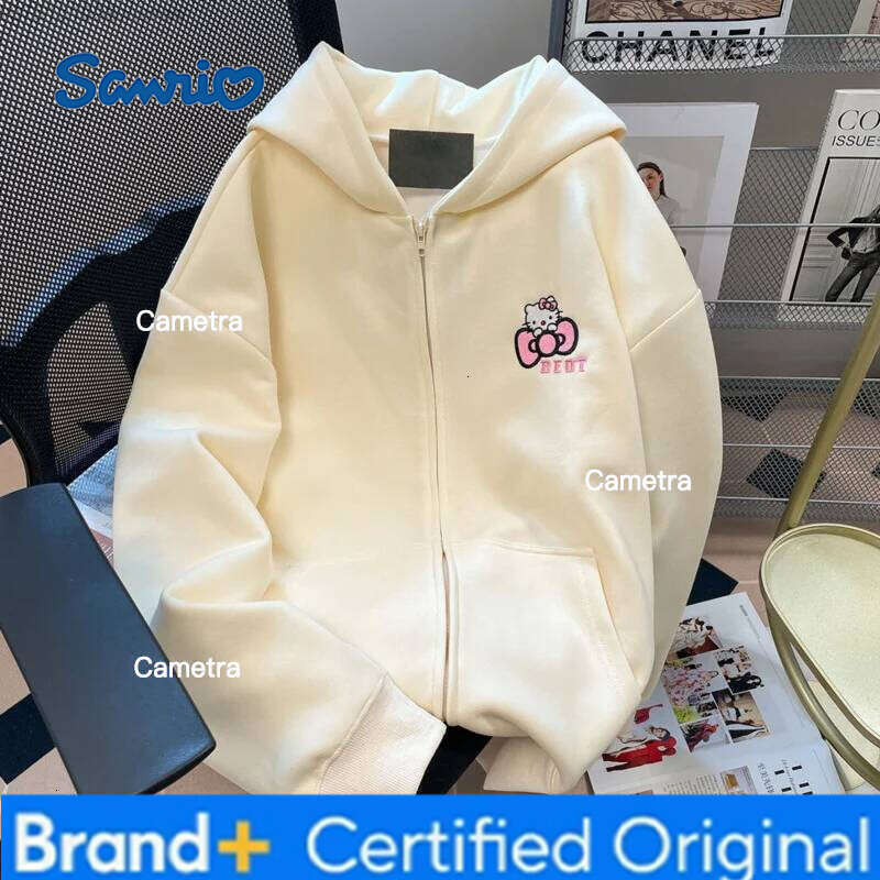 Sanrio Hello Kitty Hooded Sweater for Women, Oversize Zipper, Sweet Pink Hoodie, Cute Zip-up Outwear Clothes, Autumn H260112