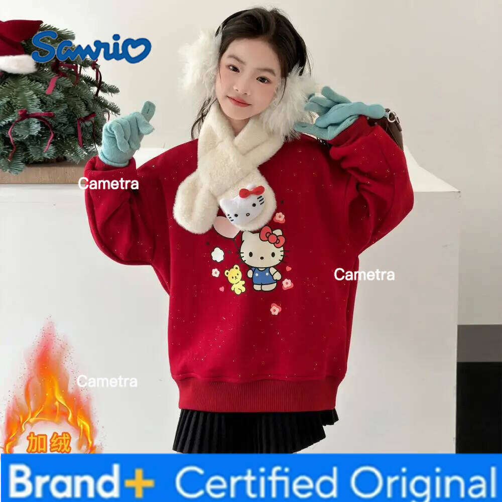 Sanrio Hello Kitty Girls Autumn Winter Sweatshirt Kids Pullover Warm Shirt Long Sleeve Jumper Youth Top Children's Clothing H260112