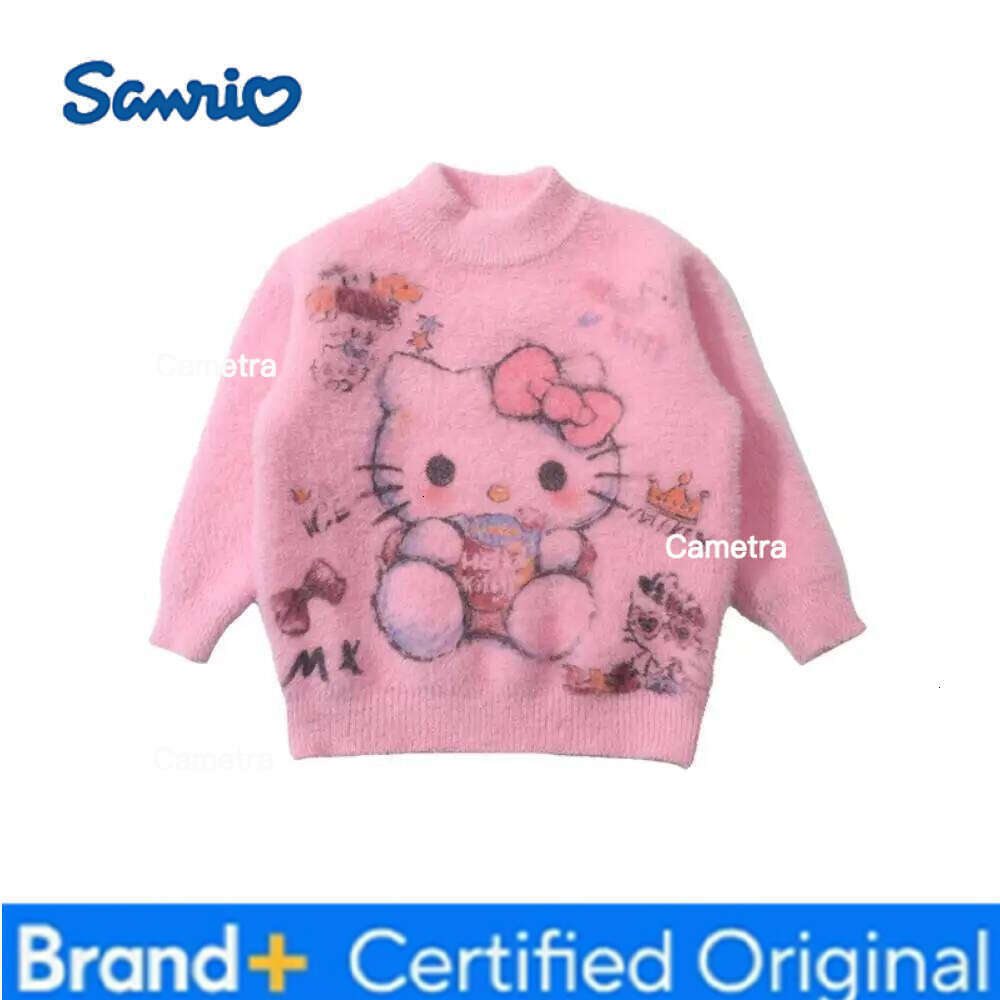 Sanrio Hello Kitty Girls Kawaii Cartoon Knitted Autumn and Winter Children's Thickened Warm Base Layer Sweater Top H260112