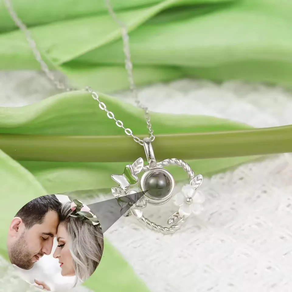 Flower Pendant ValentinesDay Jewelry 925 Silver Projection Necklace Customized Po Necklace Heart shaped Silver Necklace 260107