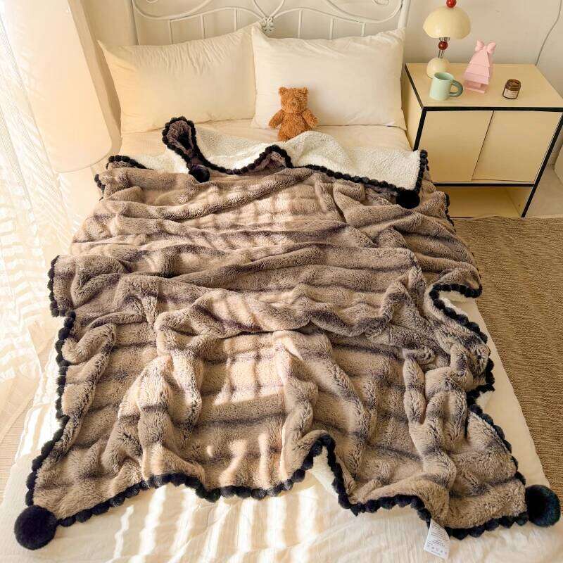 Soft Fur Bedding Sofa, Warm Faux Shearling Short Plush Blanket for Office, Air Conditioning and Nap XJ260112
