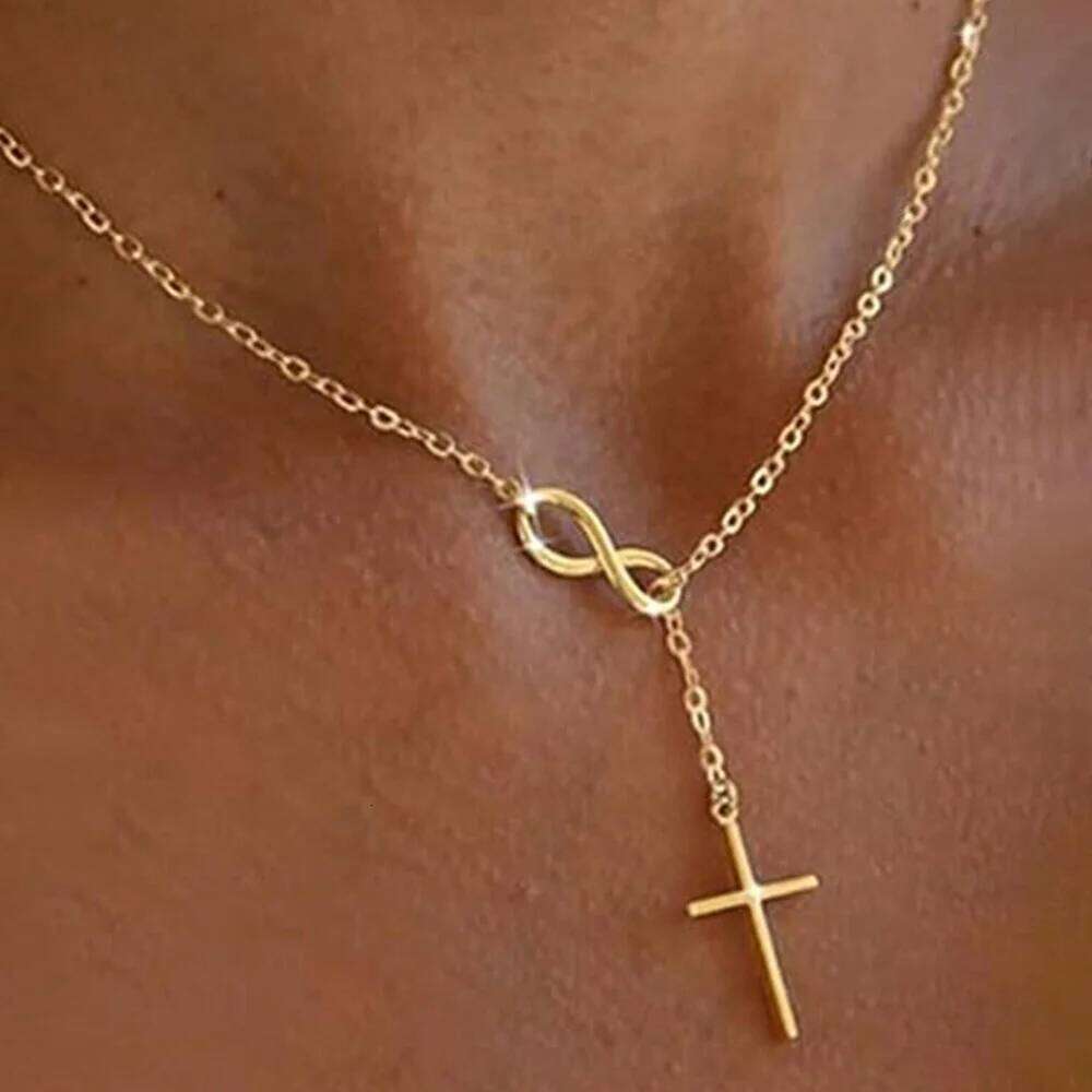DGIDDK Stainless Steel Lucky 8 Cross Pendant Y Women's Anti-Allergy, Infinite Lasso Faith Forever Necklace H260112