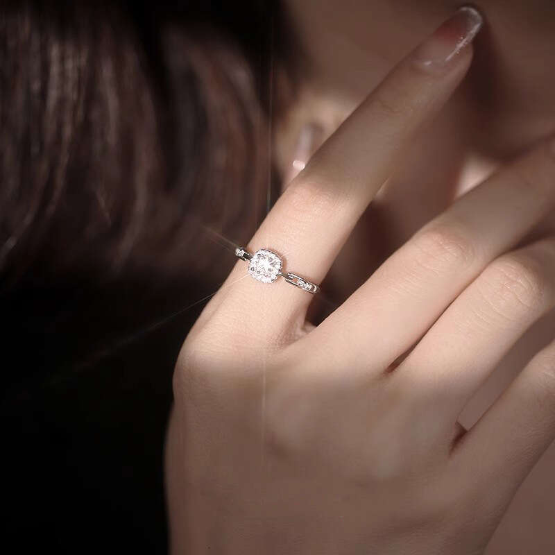 Ring Square zircon Chain for Women Light Luxury High end Adjustable Engagement Wedding Rings Gift Trendy