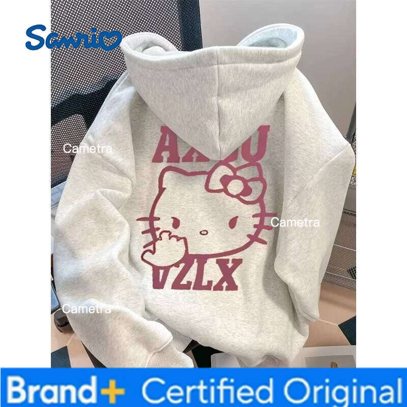 Sanrio 2025 Women's Hoodies Autumn Winter Clothing Cute Anime Hello Kitty Print Hooded Fashion Sweatshirt Y2K Oversized Cotton Pullower H260112