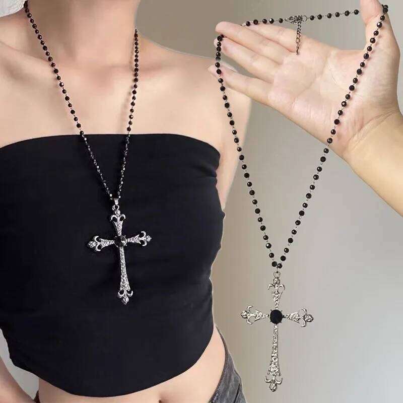 2025 Women Rhinestone Cross Pendant Necklace Y2K Hip Hop Street Creative Vintage Choker Punk Fashion Daily Jewelry Party Gifts H260112