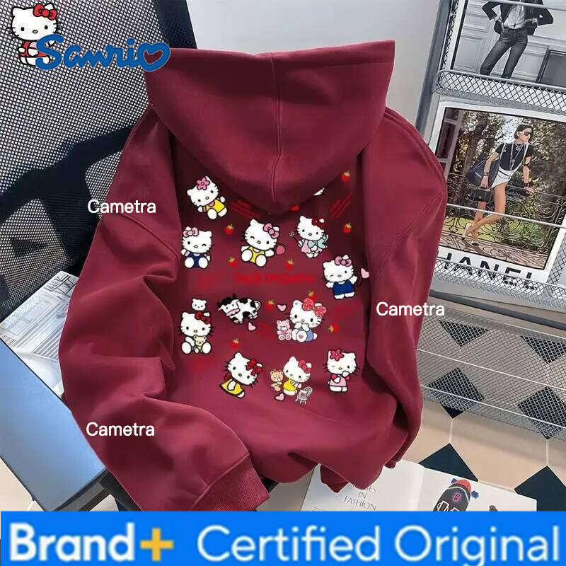 Sanrio Hello Kitty Girl cotton Hoodie Sweatsuit Kawaii Anime Fashion Student Casual Long-Sleeved Autumn Winter Pullover Tops H260112