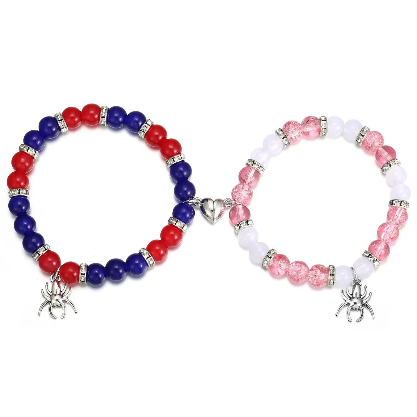 2 pcs of 8mm Natural Stone Spider Pendant Heart Shape Magnet Couple Bracelets 260107