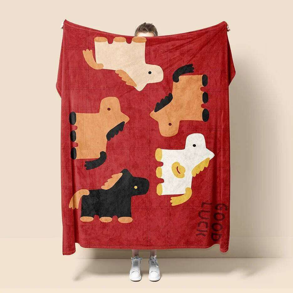 2026 New Horse Year Red Sofa Office Winter Thick Cover Soft Blanket Gift XJ260112