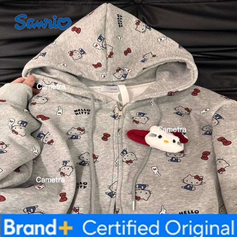 Sanrio Girl Loves The Full Printed Hello Kitty Sweet Style Hooded Sweatshirt for Students Loose Casual Versatile Cardigan Jacket H260112