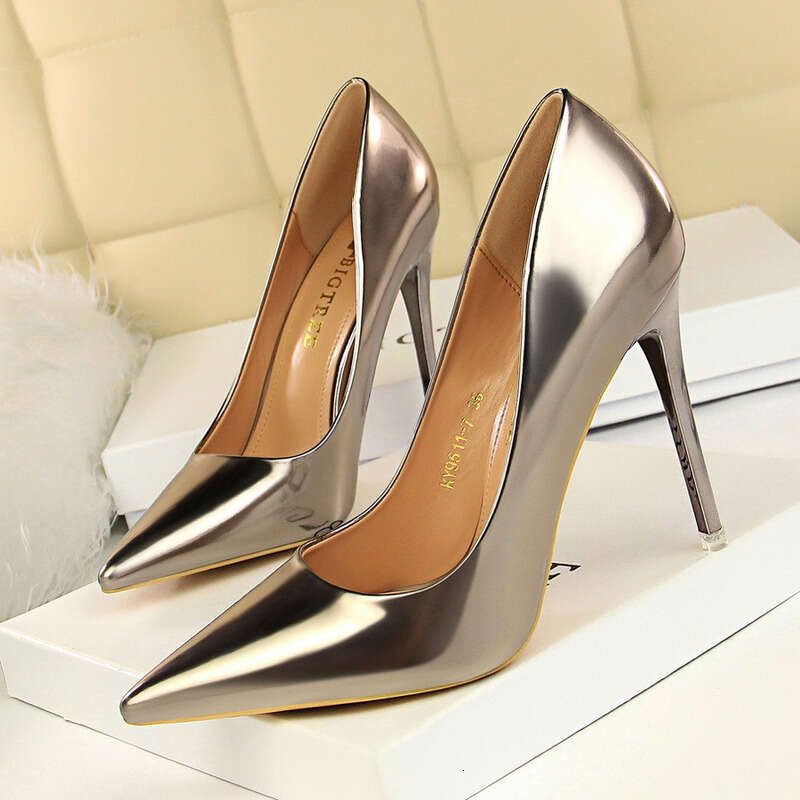 Free Shipping Fashion Metal Heels Women's High Heel Shallow Mouth Pointed Toe New Sexy Nightclub Slimming Best Seller Single Shoes