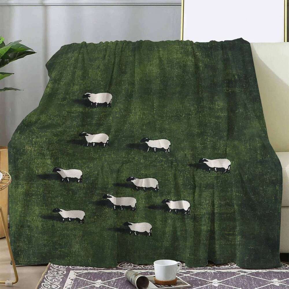 1pc Sheep Themed Flannel Blanket With Idyllic Grass Field Design Suitable For Home Relaxation Offering Soft Warmth And Quality XJ260112