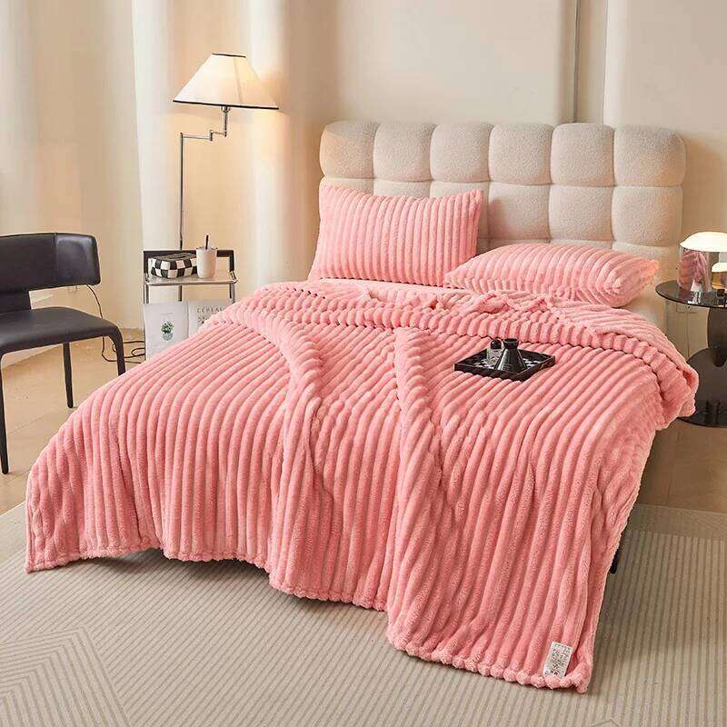 Korean Style Throw Couch, Cozy Warm Plush Striped Blanket for Sofa Bedroom Living Room,All Season Use Festival Decor XJ260112