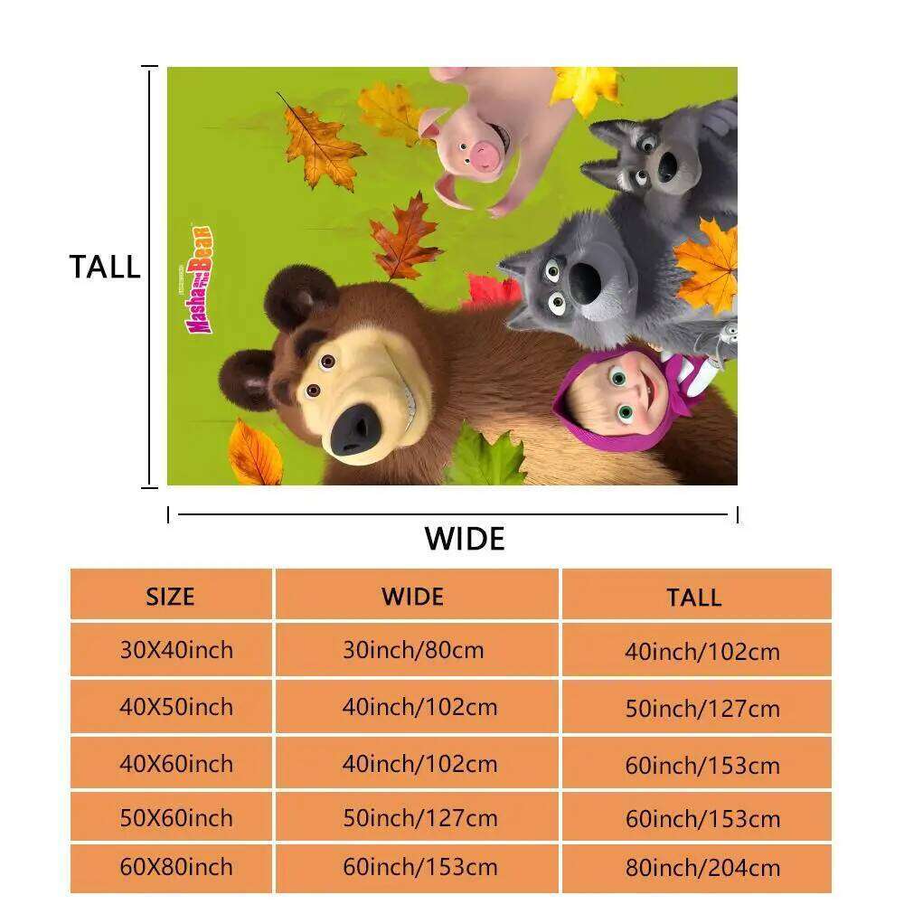 Cartoon M-Masha and the B-Bear Flannel Fluffy Soft Blanket Warm Skin-Friendly Throw for Sofa Bed Office Nap Winter XJ260112