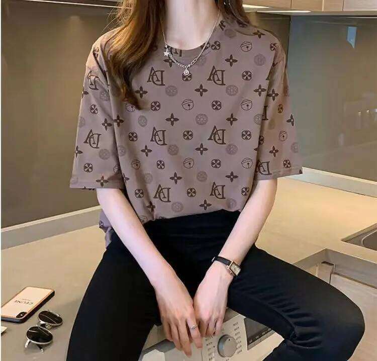 Summer Fashionable Print Designer Fashion Round Neck Short Sleeves T-Shirt For Casual Loose High Street Versatile Top Trendy Women Clothing