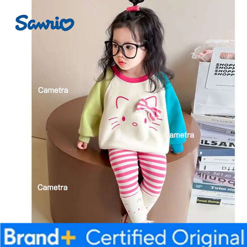 Sanrio Girls Sweatshirt 2025 New Hello Kitty Anime Children's Wear Baby Spring Autumn Leggings Two-Piece Set H260112