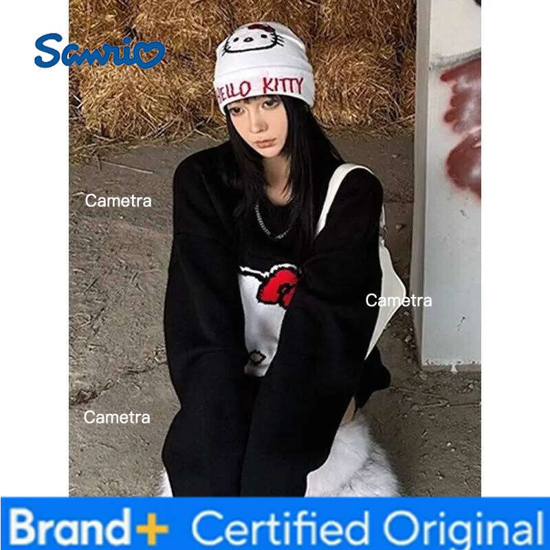 Sanrio Gril Hello Kitty Sweater Kawaii Anime Fashion Student Casual Round neck autumn winter knitwear Pullover tops new style H260112