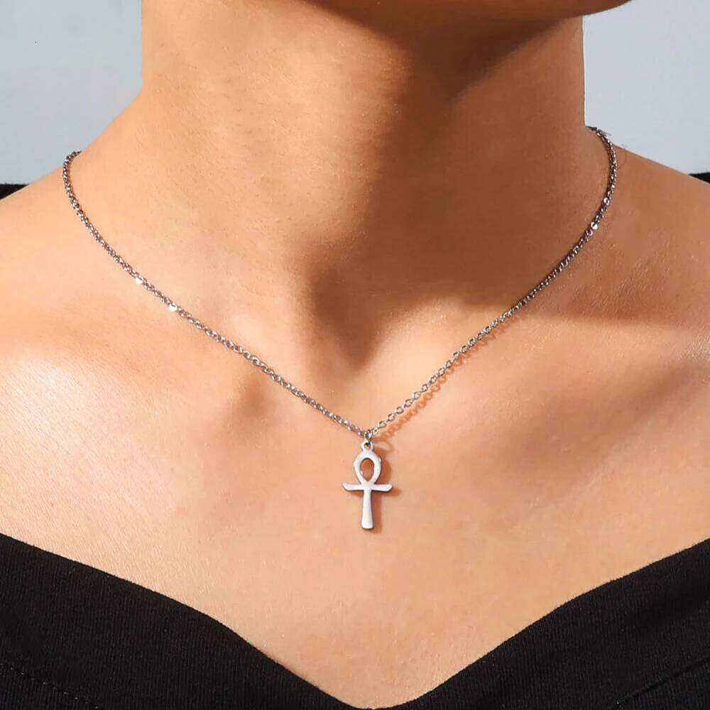 LIKGREAT Vintage Stainless Steel Ankh Cross Egyptian Amulet Pendant Necklace Religious Collar Chain Jewelry for Women Men H260112
