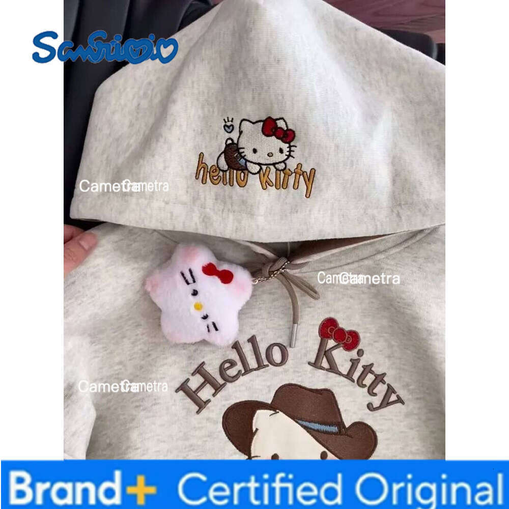 Sanrio Kawaii Clothes Fashion American Hello Kitty Embroidered Cute Soft Girl Hoodie Spring Autumn Loose Lazy Style Sweatshirts Coats H260112